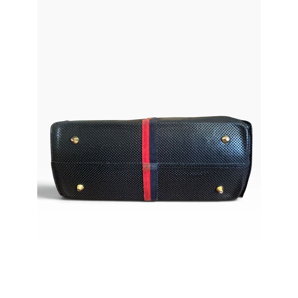 Clare V. Simple Tote Black Perforated Leather Navy Red Racing Stripe Bag
